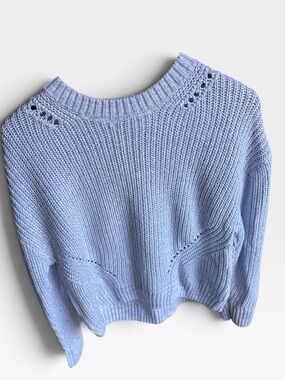 Garage Blue Supersoft Pointelle Rib Knit Crewneck Sweater Size S